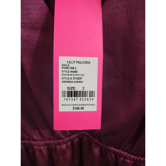 Lilly Pulitzer Deacon 3/4 Sleeve V-Neck Dress Amarena Cherry Size 2 Pockets NWT - Picture 3 of 11